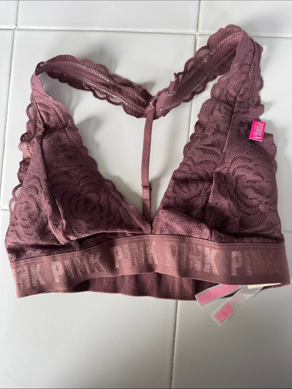 PINK Victoria's Secret Lace Racerback Bralette in Mauve